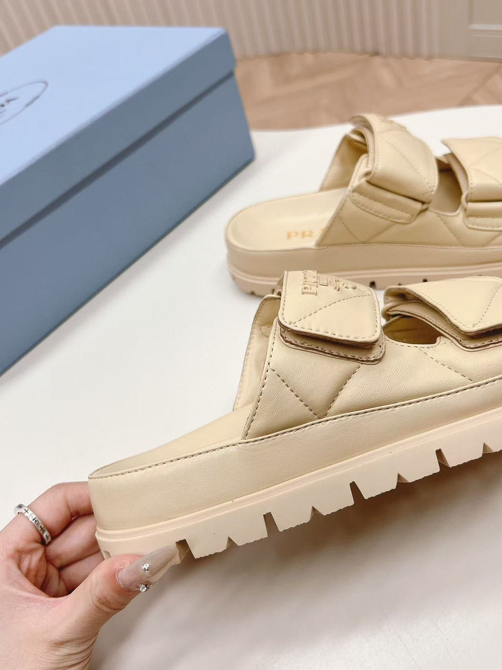 PRADA Padded Leather MULES Sandals Lambskin Beige