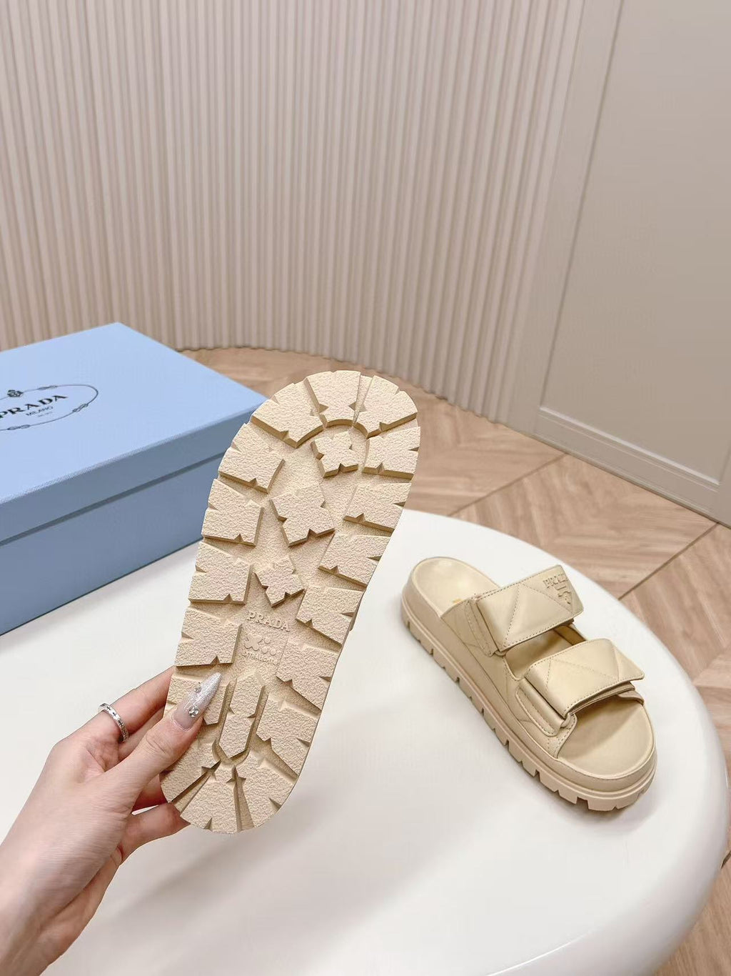 PRADA Padded Leather MULES Sandals Lambskin Beige