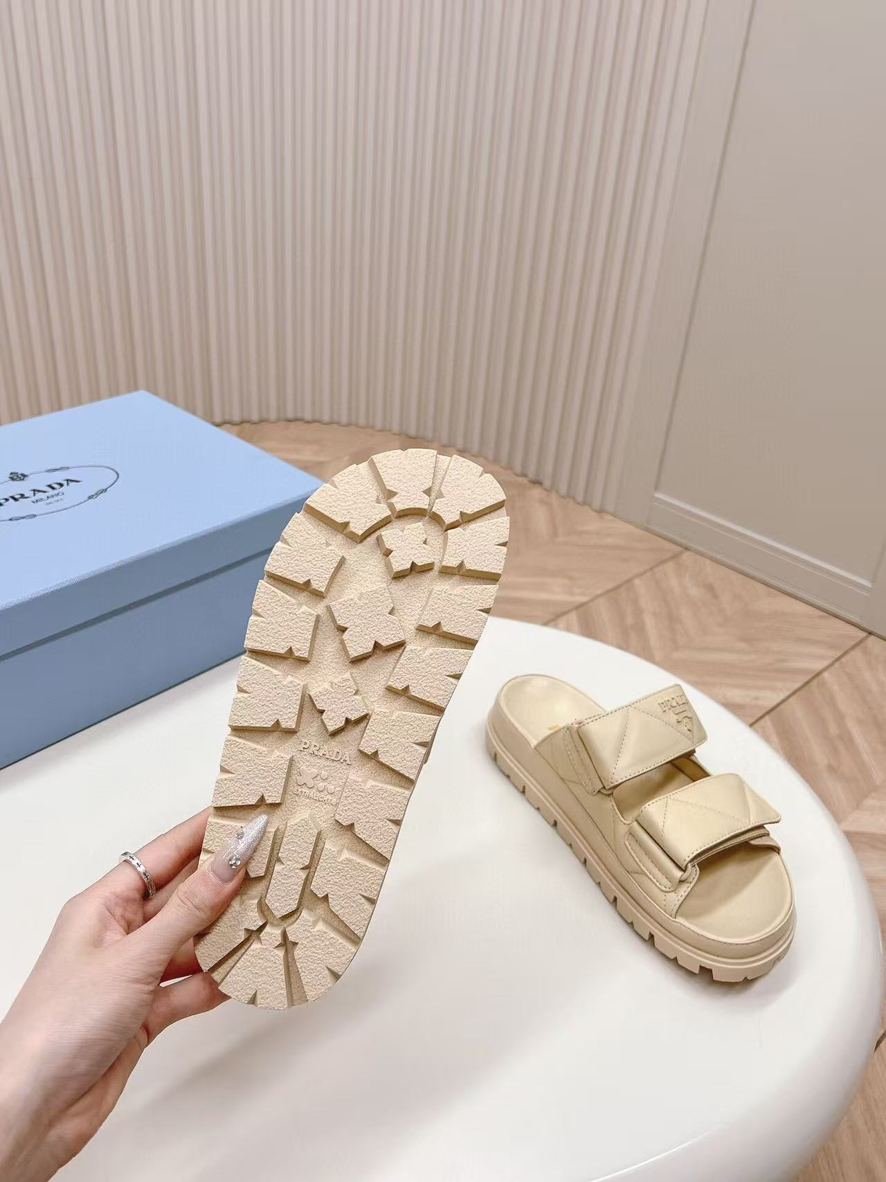 PRADA Padded Leather MULES Sandals Lambskin Beige