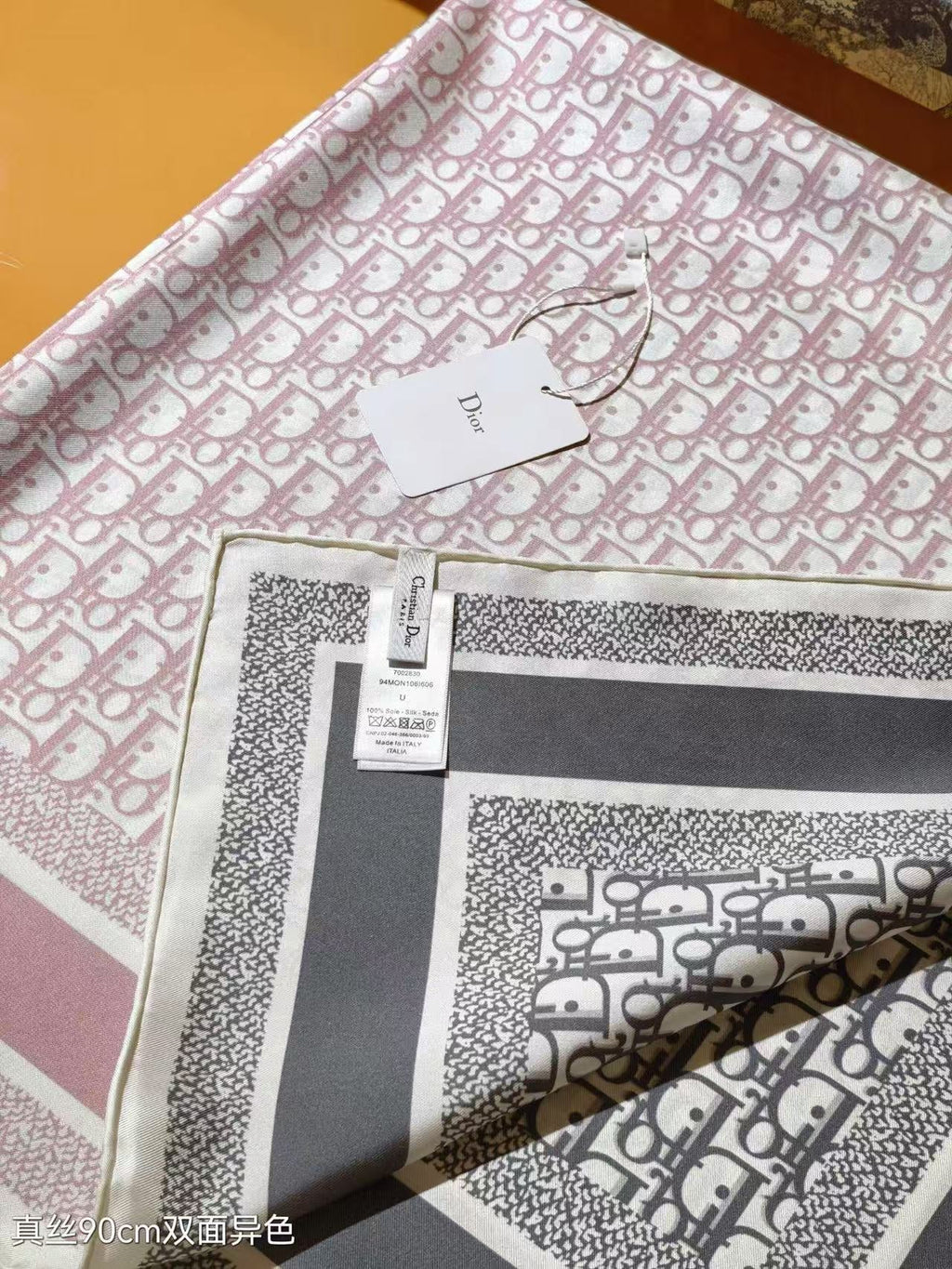 DIOR CD SCARF DOUBLE-SIDED IN PINK AND GREY MONOGRAM SILK