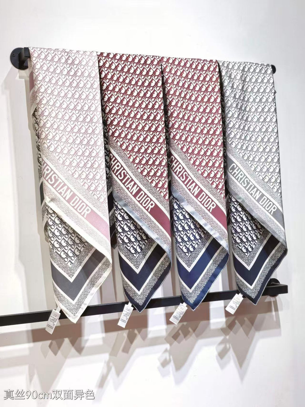 DIOR CD SCARF DOUBLE-SIDED IN PINK AND GREY MONOGRAM SILK