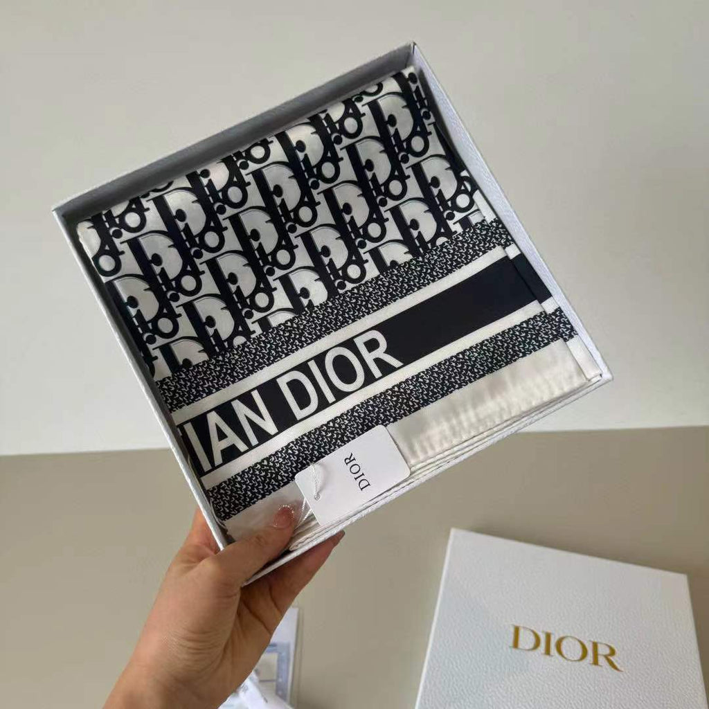 DIOR CD SCARF IN BLACK MONOGRAM PATTERN SILK