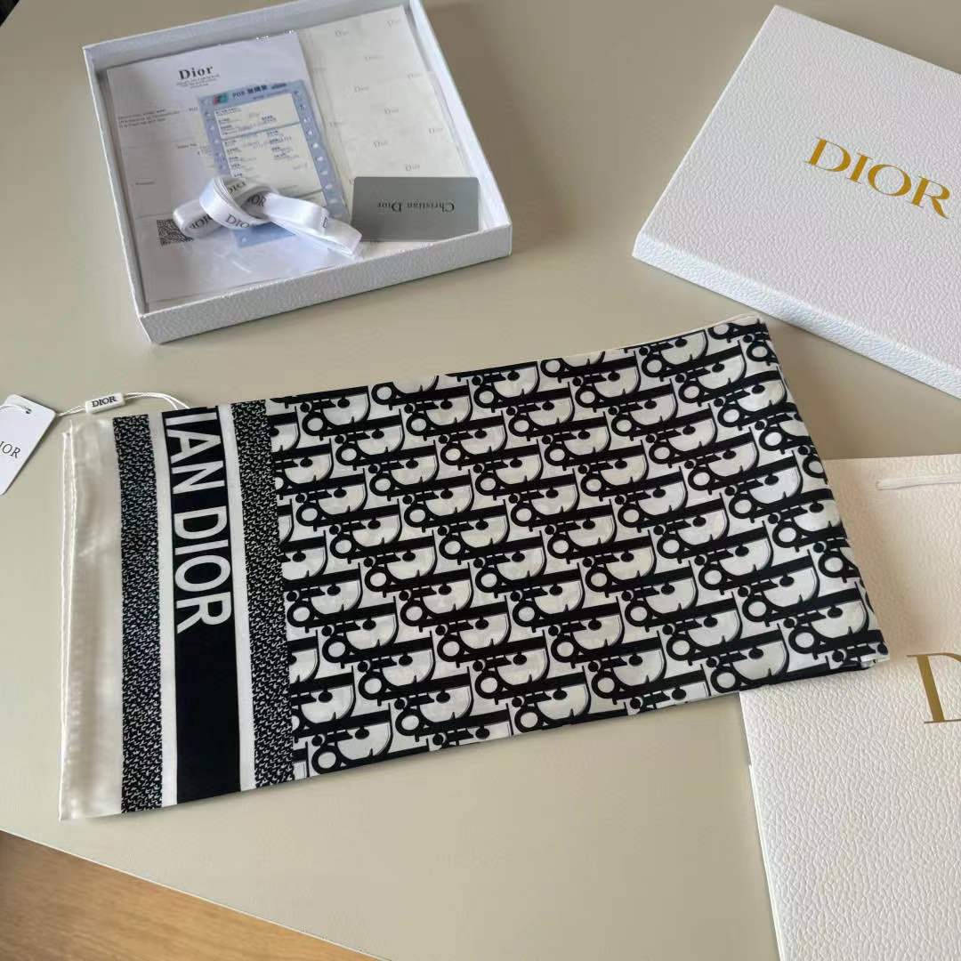 DIOR CD SCARF IN BLACK MONOGRAM PATTERN SILK