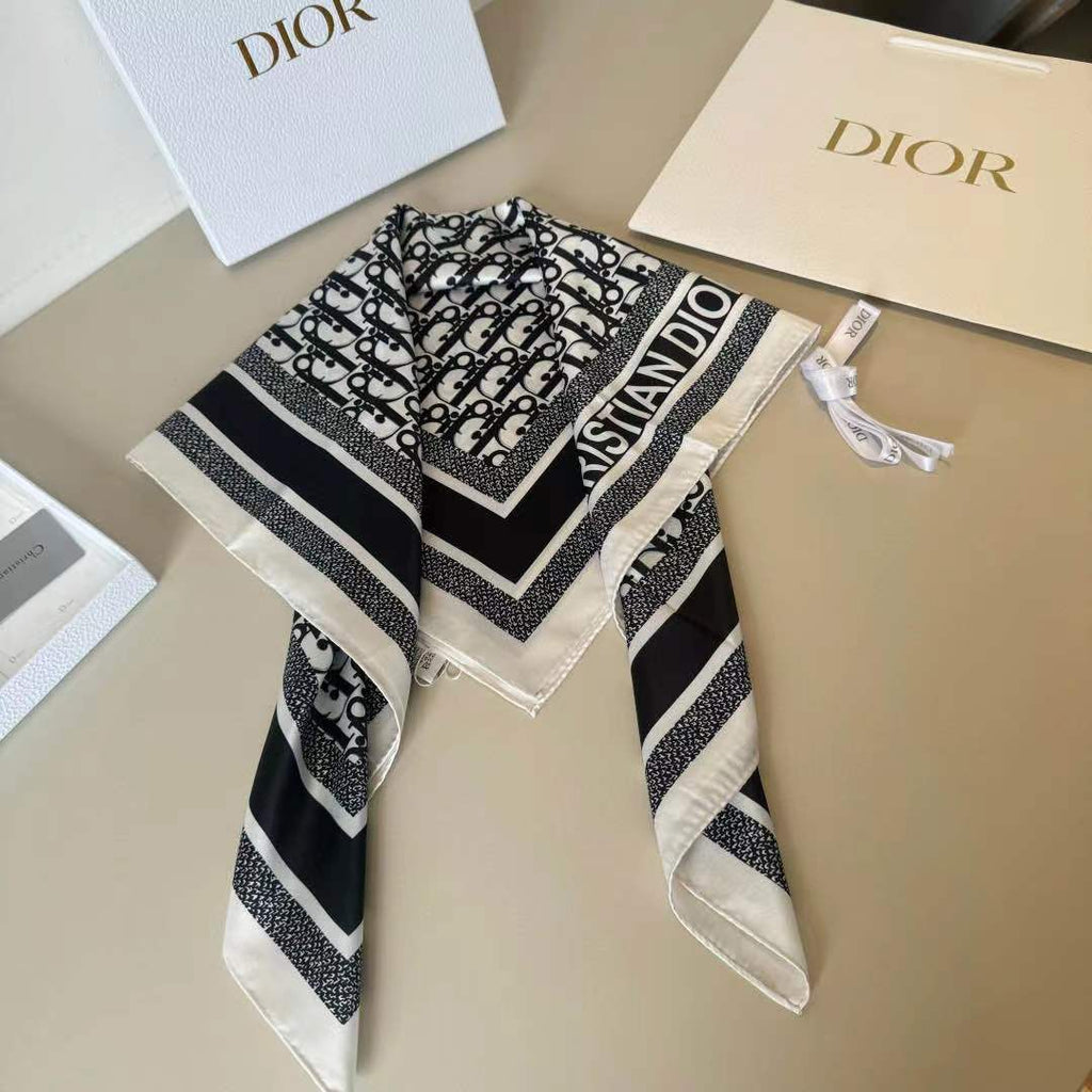 DIOR CD SCARF IN BLACK MONOGRAM PATTERN SILK