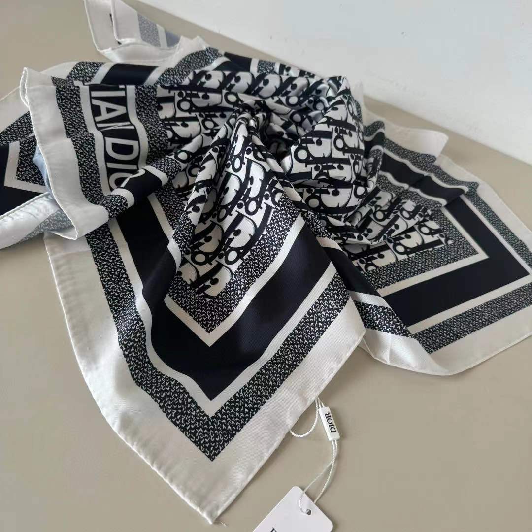 DIOR CD SCARF IN BLACK MONOGRAM PATTERN SILK