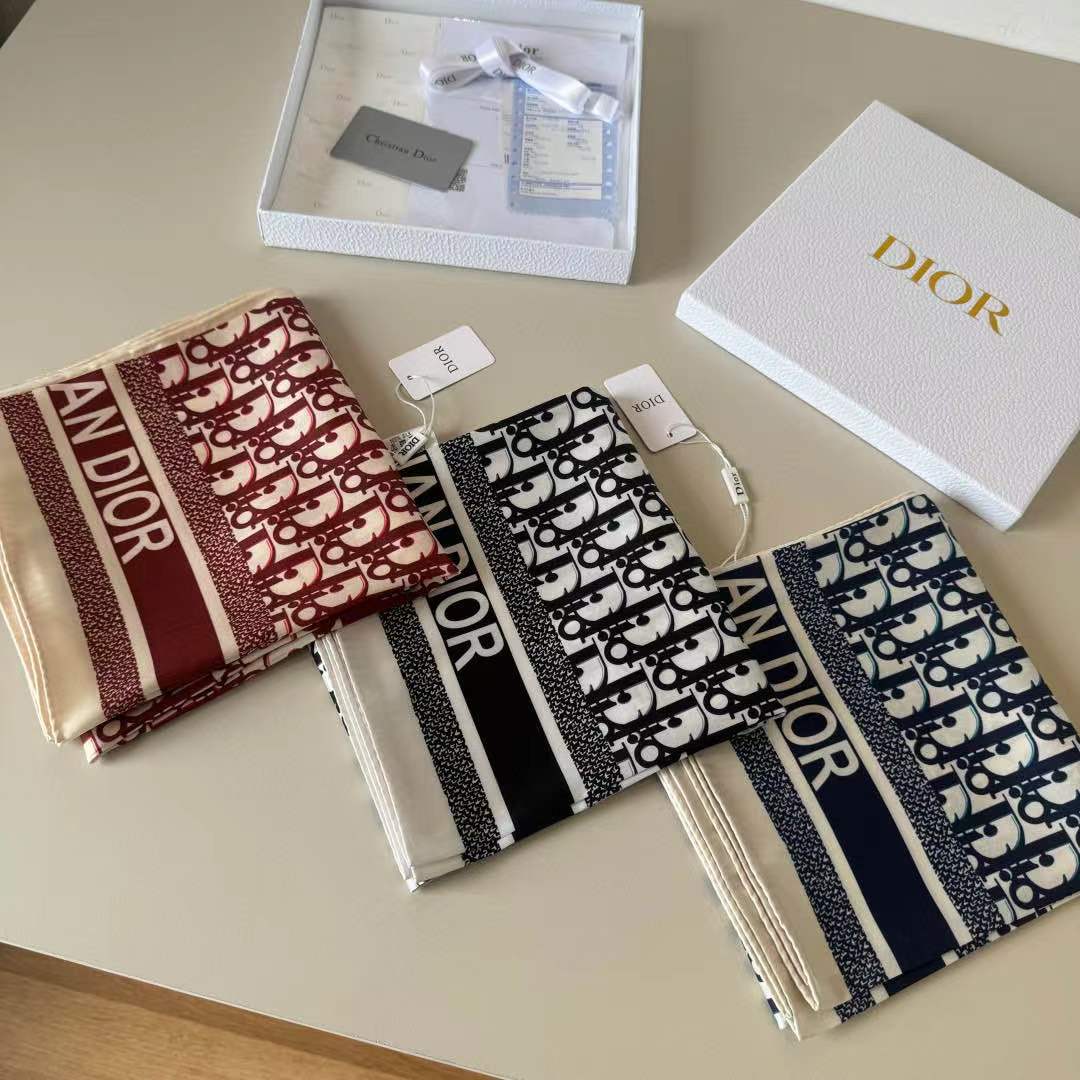 DIOR CD SCARF IN BLACK MONOGRAM PATTERN SILK