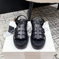 PRADA 25S FISHERMAN OPEN TOE SANLS IN BLACK CALFSKIN