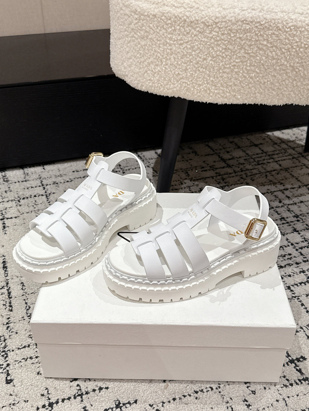 PRADA 25S FISHERMAN OPEN TOE SANLS IN WHITE CALFSKIN