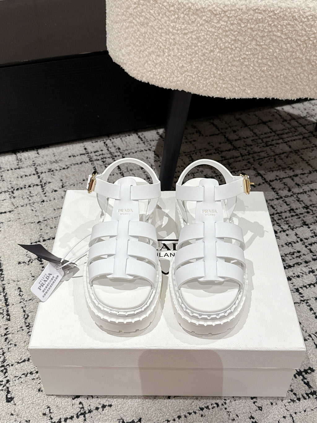 PRADA 25S FISHERMAN OPEN TOE SANLS IN WHITE CALFSKIN