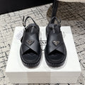 PRADA 25S CRISSCROSS SANLS IN BLACK CALFSKIN LOGO