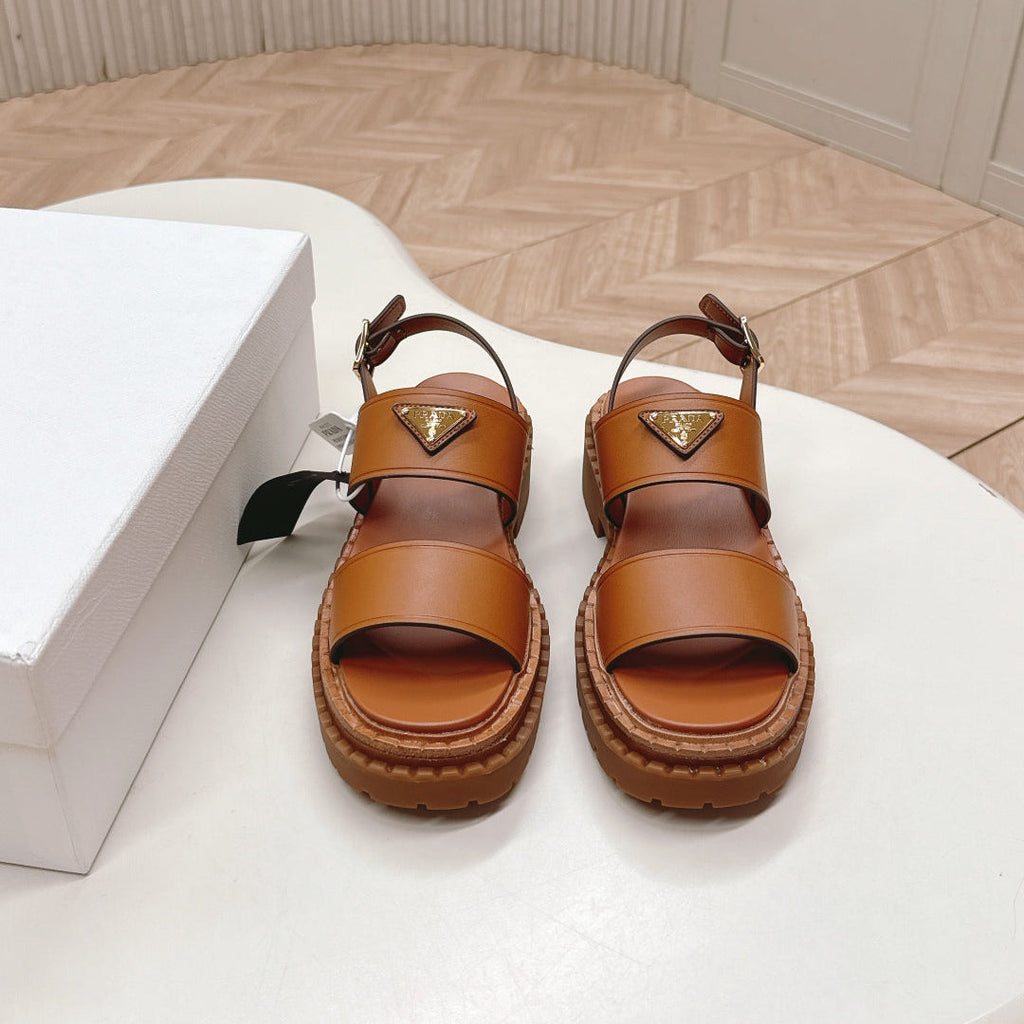 PRADA 25S SANLS IN LIGHT TAN CALFSKIN LOGO