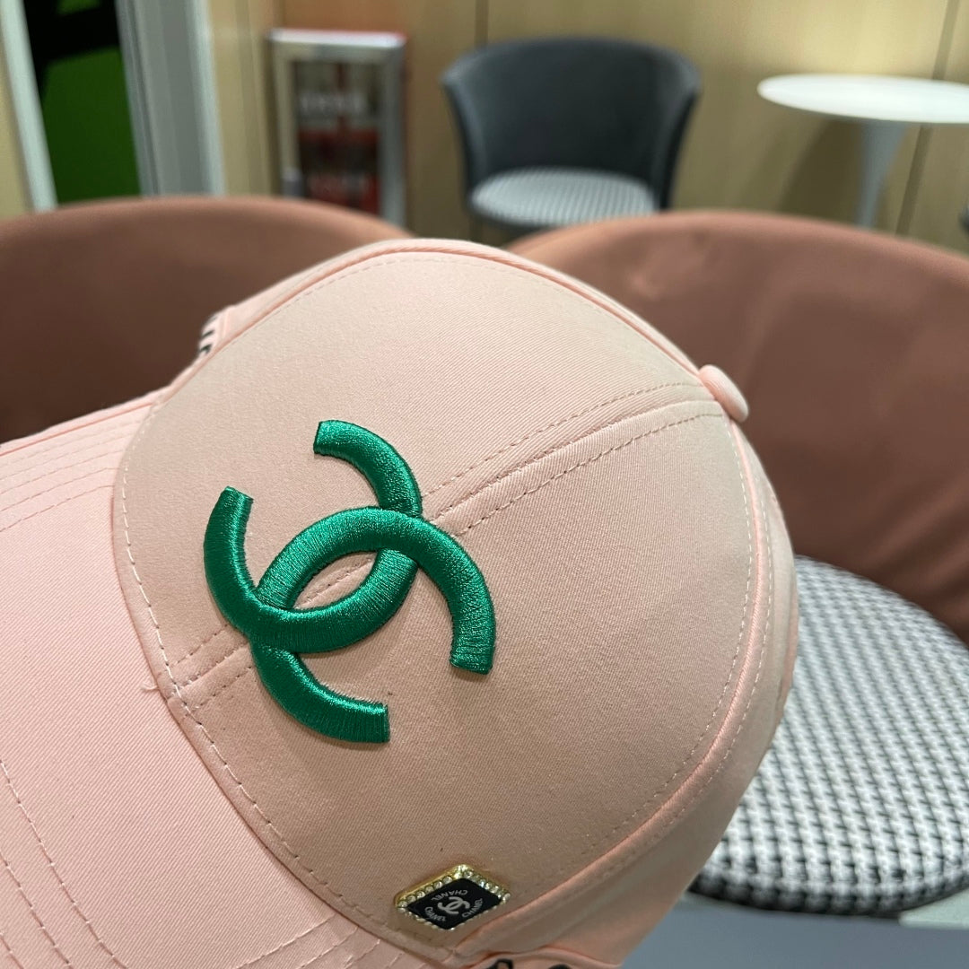 CHANEL BASEBALL HAT PINK WITH LETTERING TRIM 672536