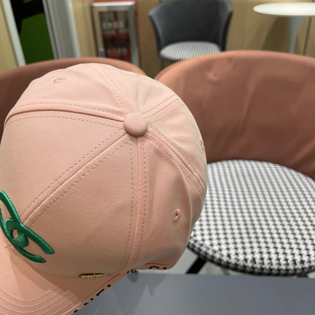 CHANEL BASEBALL HAT PINK WITH LETTERING TRIM 672536