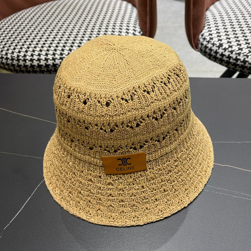 CELINE BUCKET HAT MODEL 651869 IN DARK BEIGE CROCHET