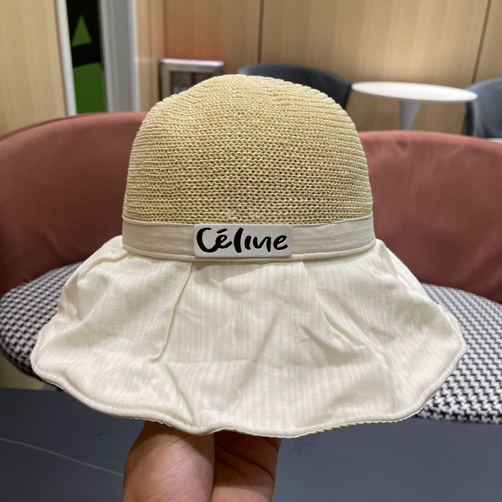 CELINE WIDE BRIM HAT MODEL 651950 IN WHITE MESH FABRIC