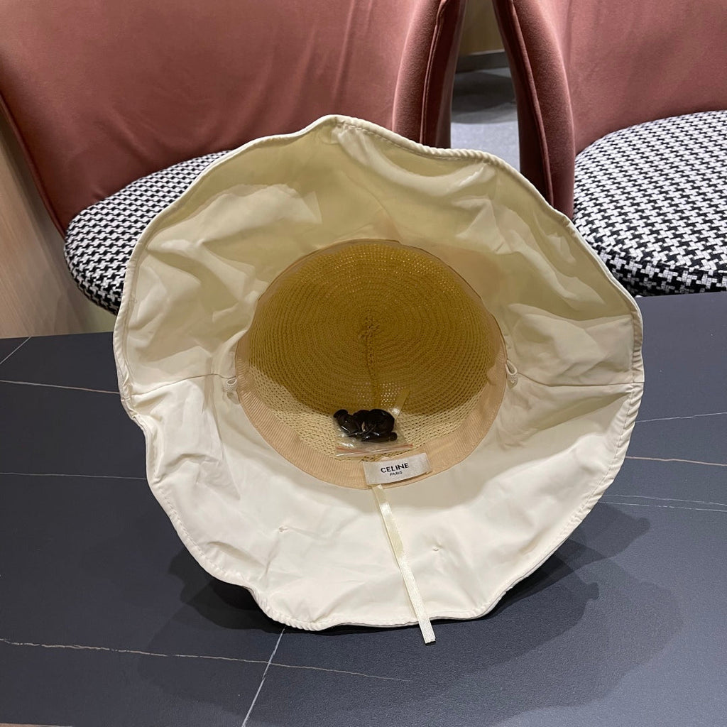 CELINE WIDE BRIM HAT MODEL 651950 IN WHITE MESH FABRIC