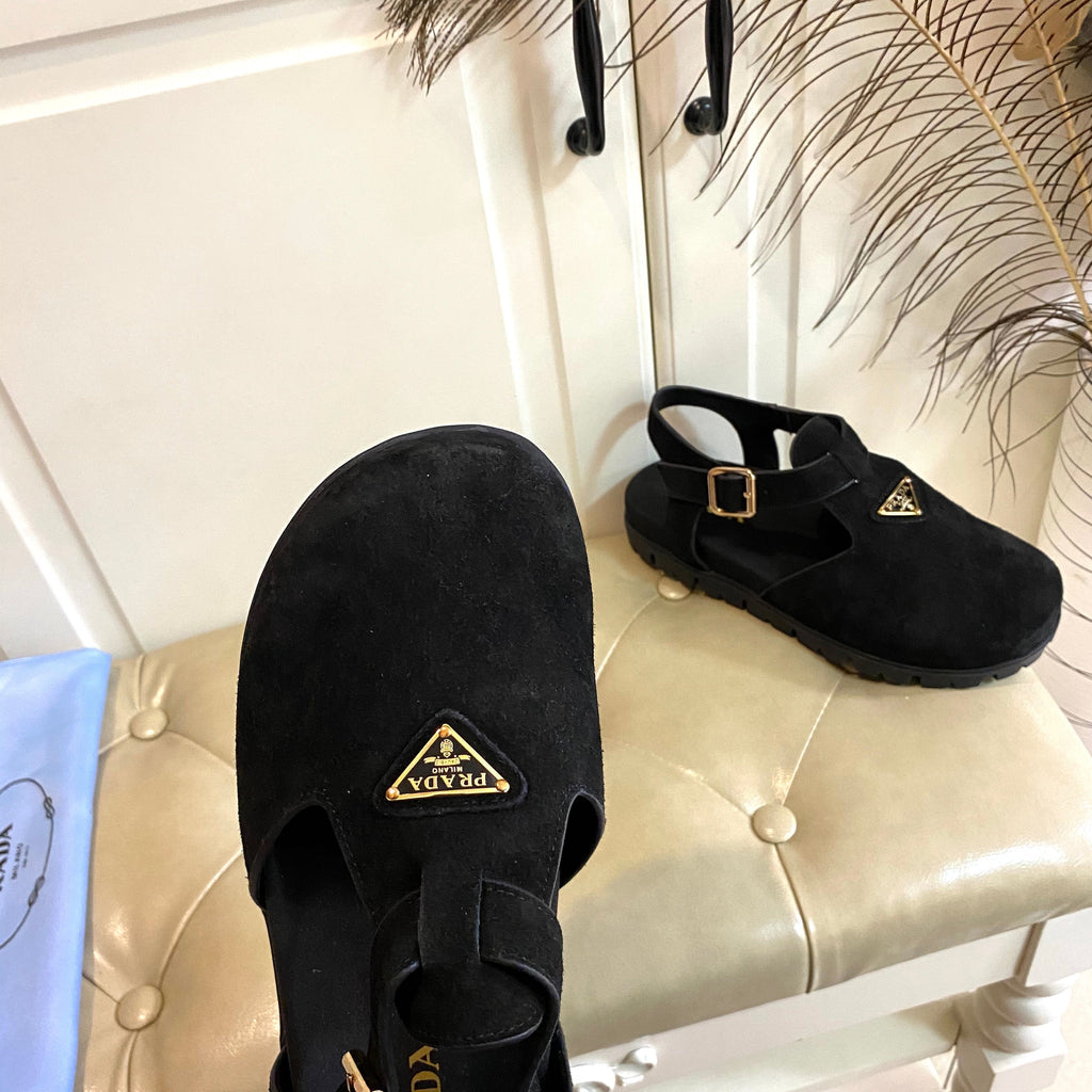 PRADA RUBBER SOLE SANLS IN BLACK SUEDE