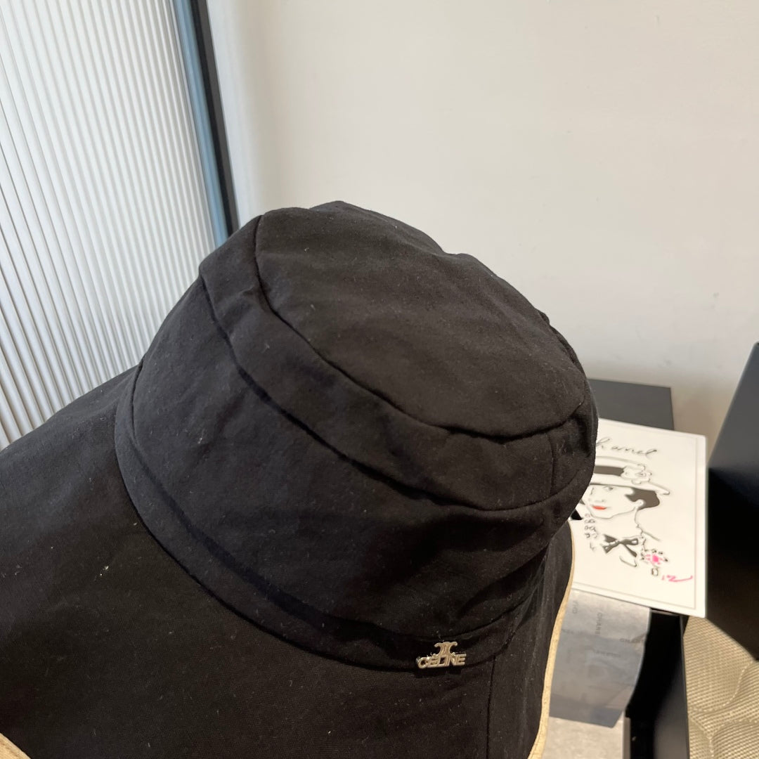 CELINE BUCKET HAT MODEL 651983 IN BLACK SLUB FABRIC