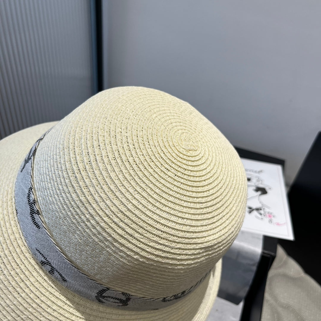 CHANEL STRAW BUCKET HAT IN IVORY WITH RIBBON BOW 673977