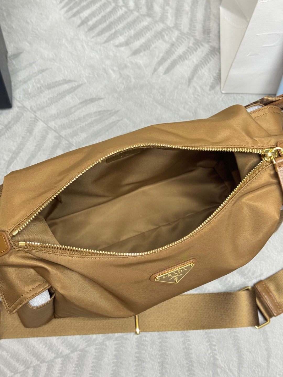PRADA 25S EXPLORE LARGE RE-NYLON SHOULDER BAG 32 IN BRANDY WITH FLAP