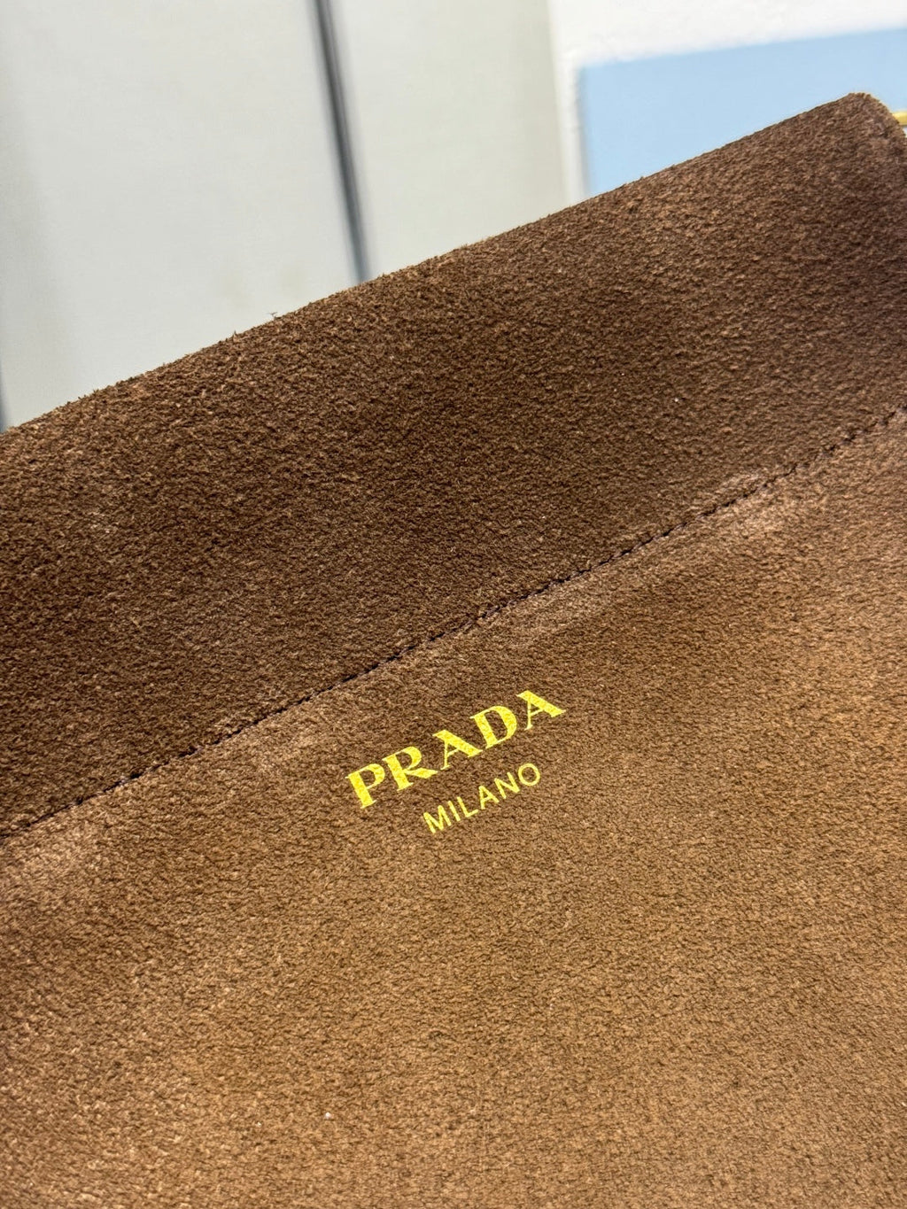PRADA 25S ENCHAINE MINI BAG 22 IN CARAMEL BROWN SUEDE GOLD HARDWARE