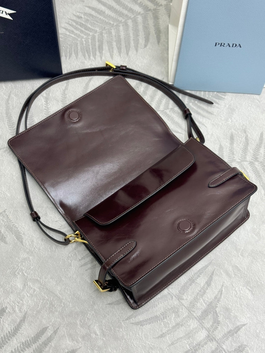 PRADA 25S SHOULDER BAG 23 IN RK BROWN CALFSKIN GOLD HARDWARE
