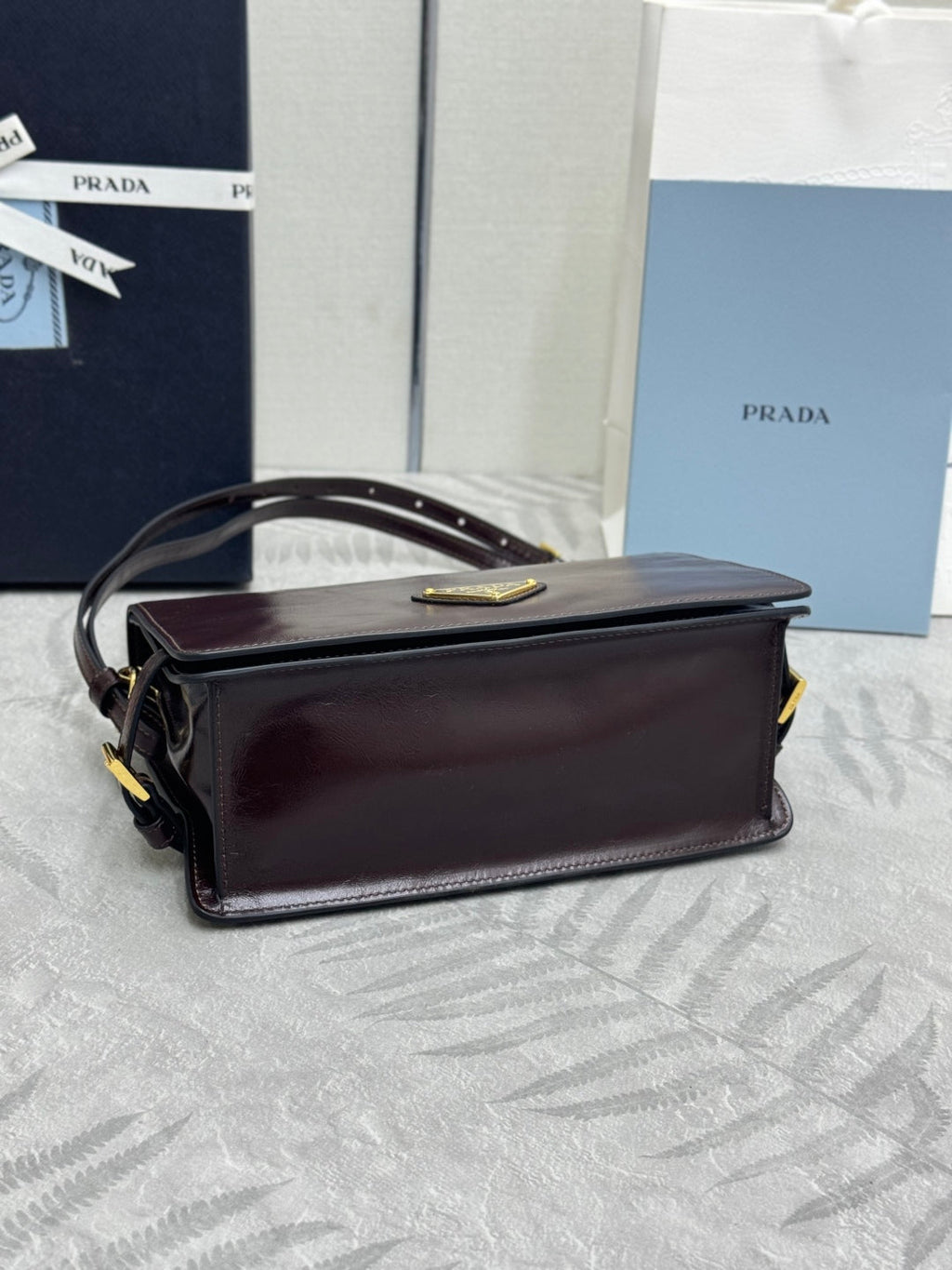 PRADA 25S SHOULDER BAG 23 IN RK BROWN CALFSKIN GOLD HARDWARE