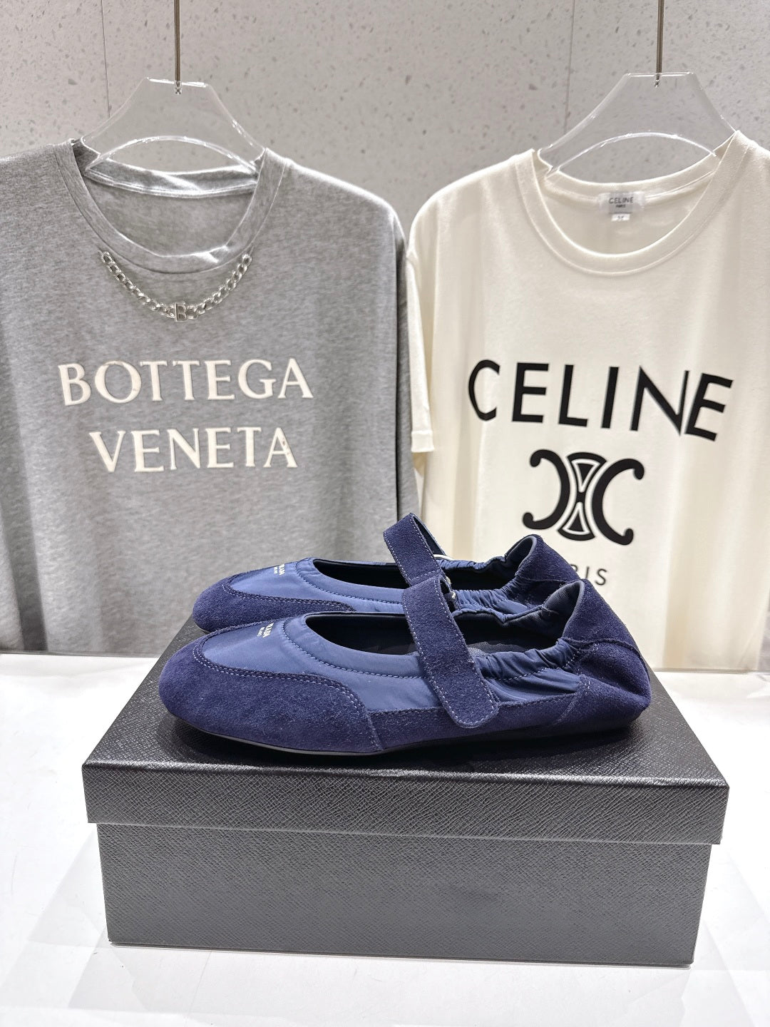 PRADA 25S COLLAPSE RE NYLON AND SUEDE BALLERINAS IN RK BLUE