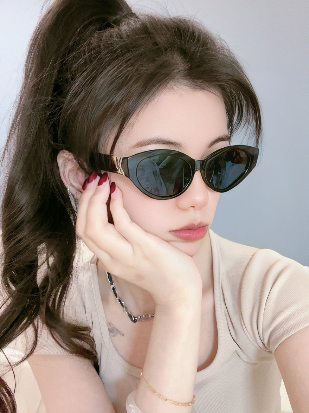 LOUIS VUITTON CAT EYE SUNGLASSES L35801 IN BLACK ACETATE