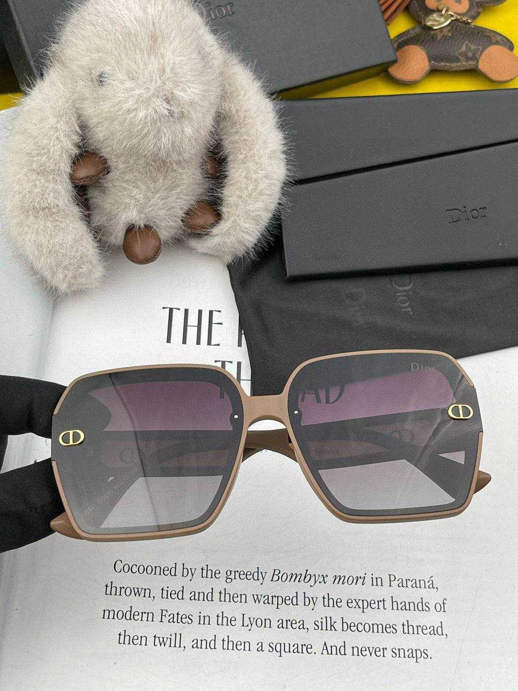 DIOR MONTAIGNE SQUARE SUNGLASS D1292 IN LIGHT BROWN ACETATE