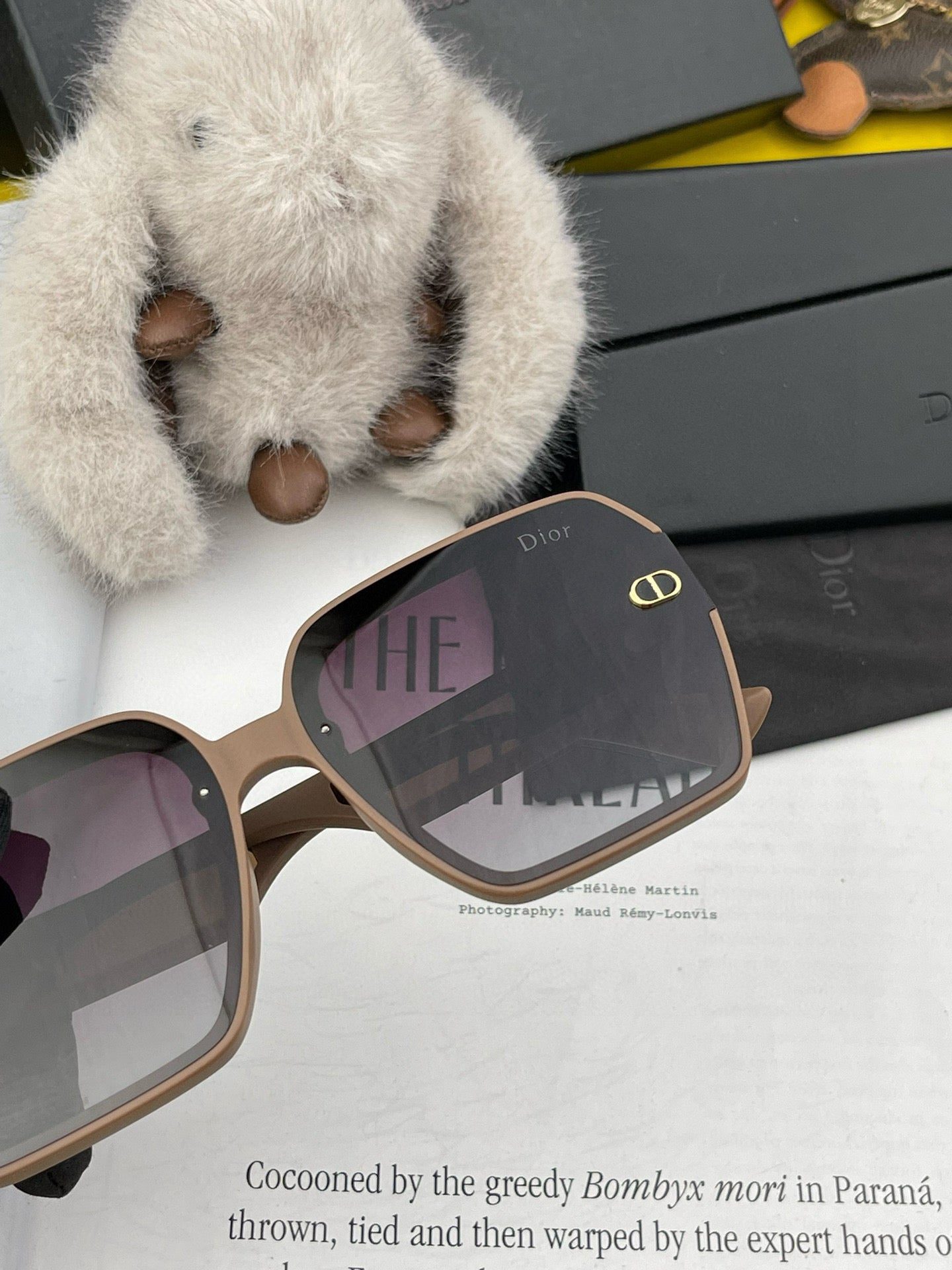 DIOR MONTAIGNE SQUARE SUNGLASS D1292 IN LIGHT BROWN ACETATE