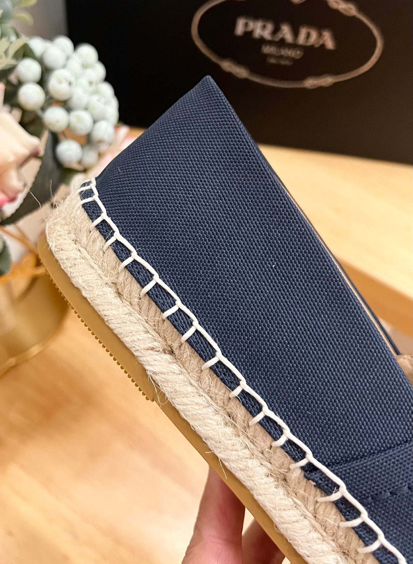 PRADA ESPADRILLES LOAFERS NAVY LINEN FABRIC