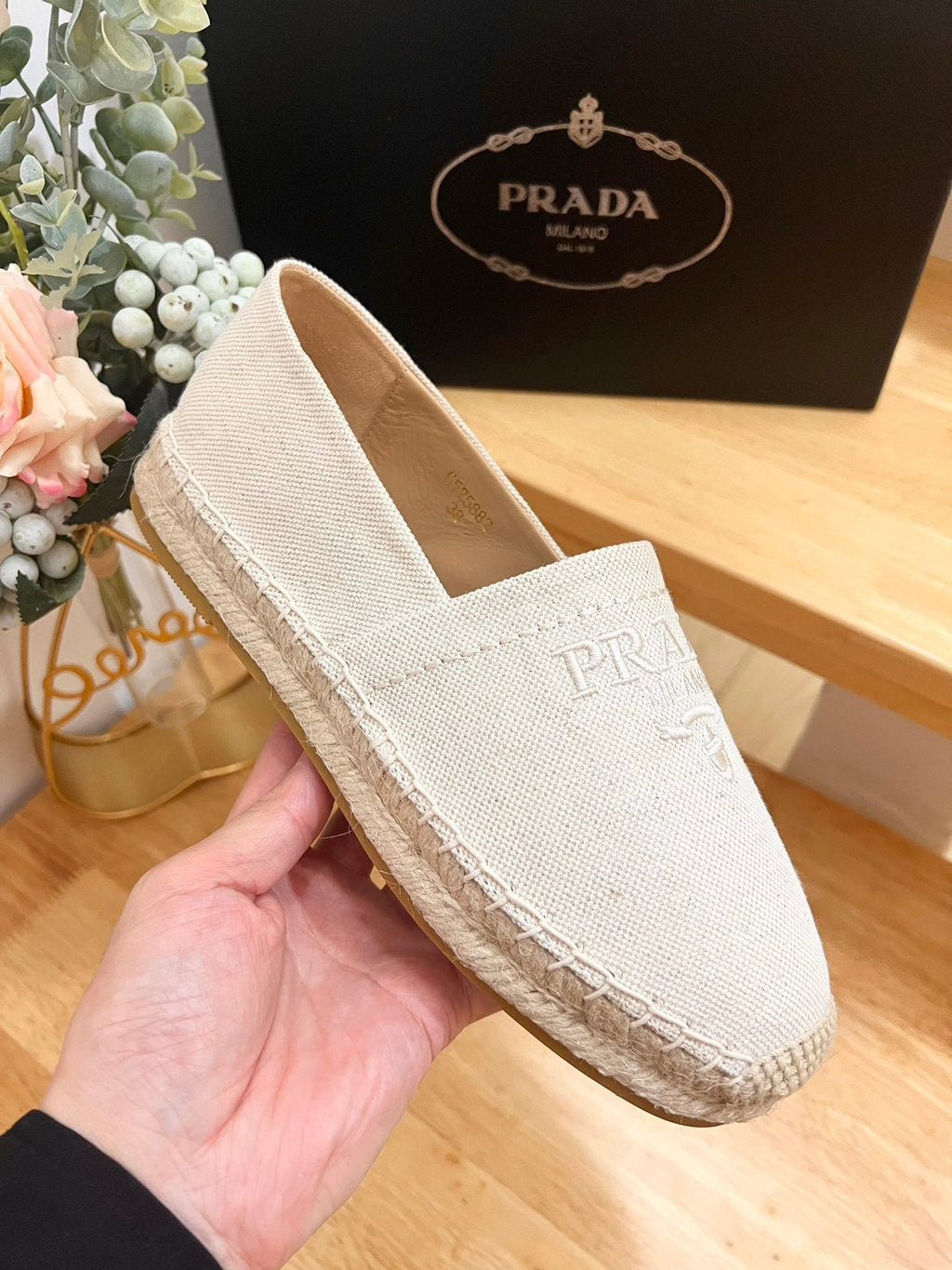 PRADA ESPADRILLES LOAFERS CREAMY WHITE LINEN FABRIC