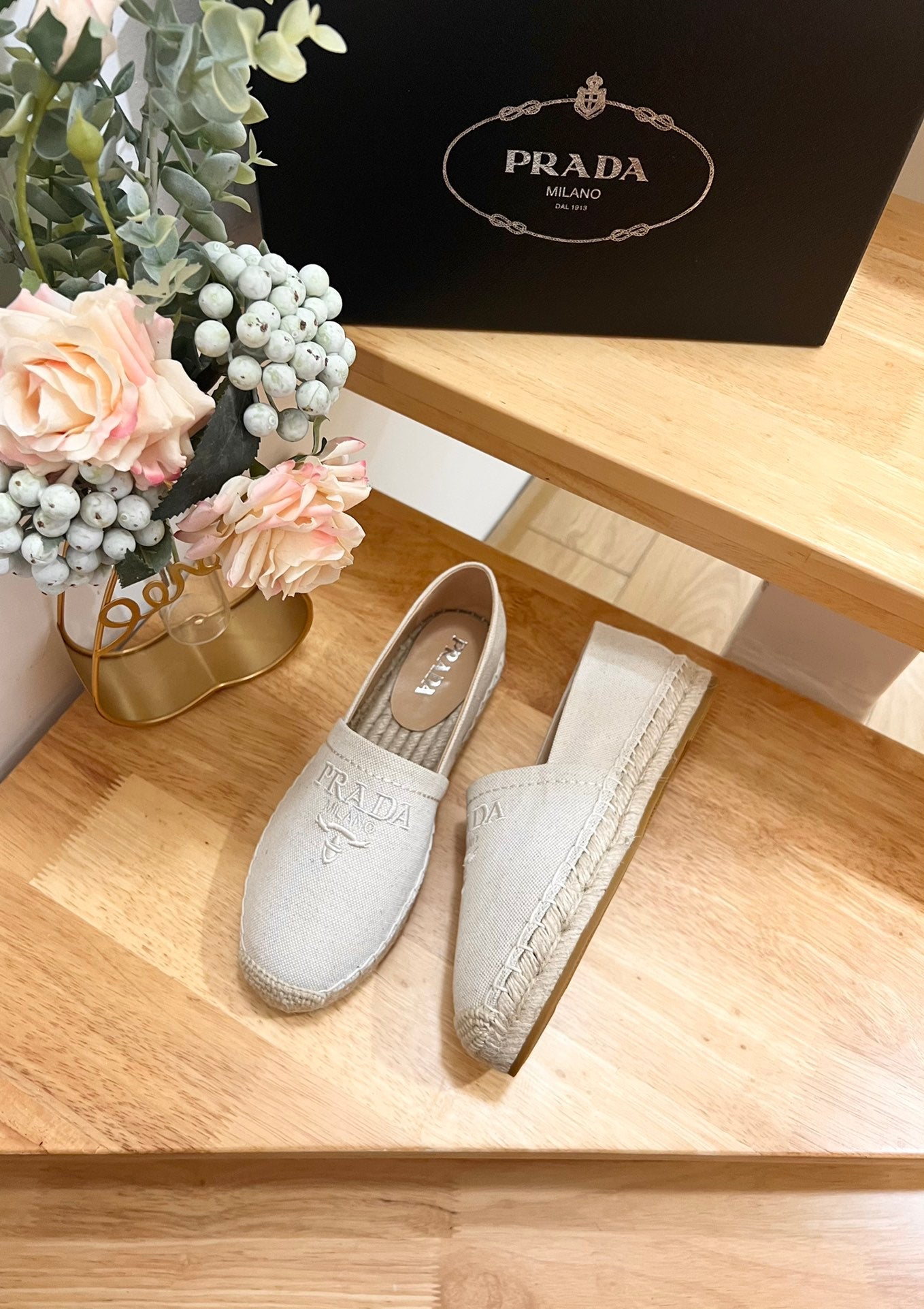 PRADA ESPADRILLES LOAFERS CREAMY WHITE LINEN FABRIC