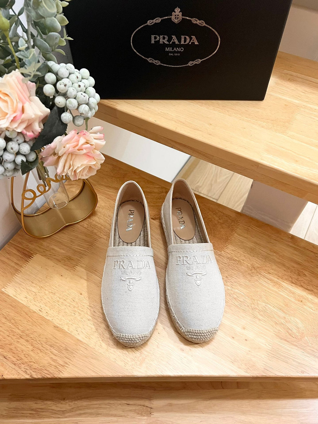 PRADA ESPADRILLES LOAFERS CREAMY WHITE LINEN FABRIC