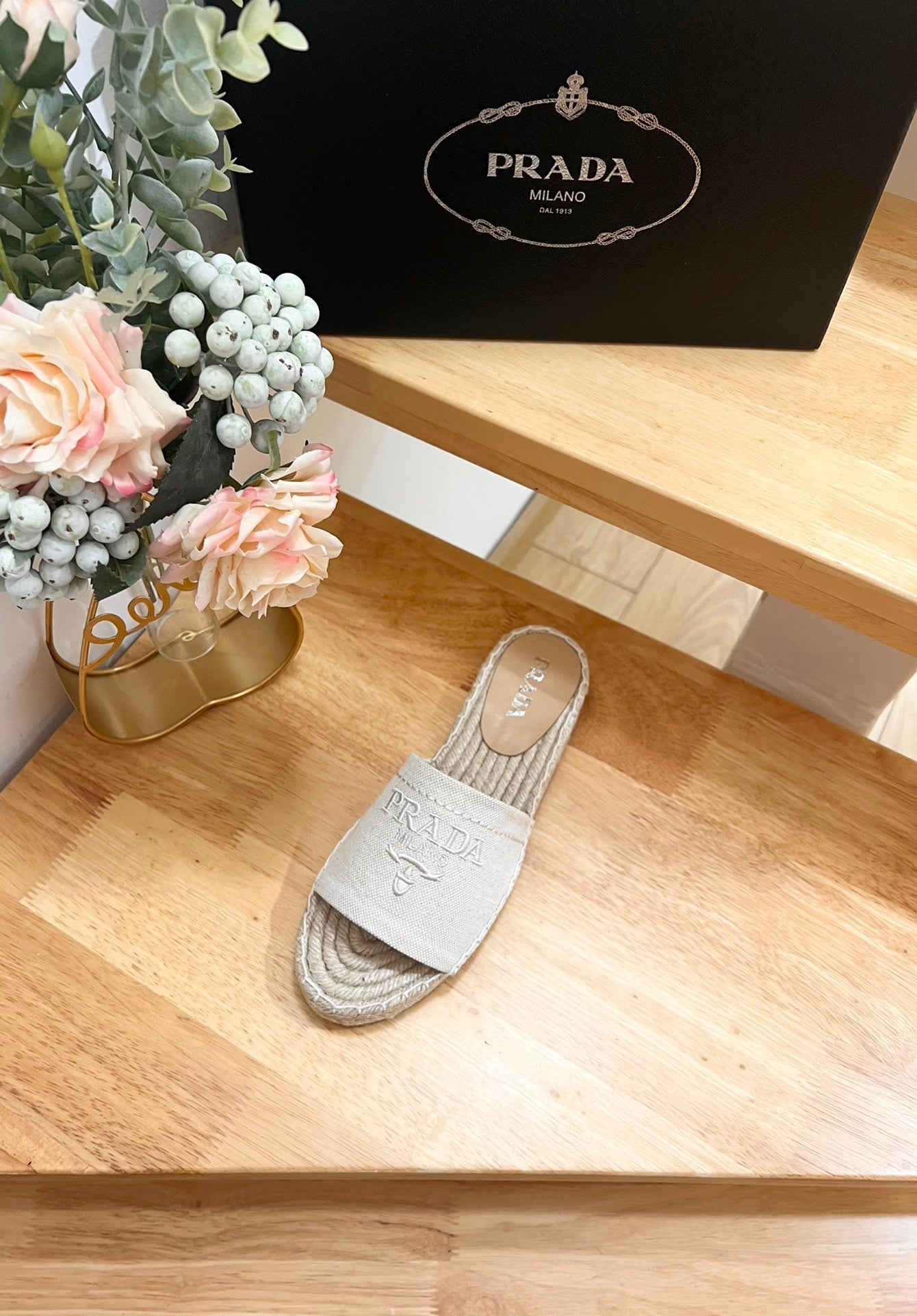 PRADA CROCHET SLIPPERS CREAMY WHITE LINEN FABRIC