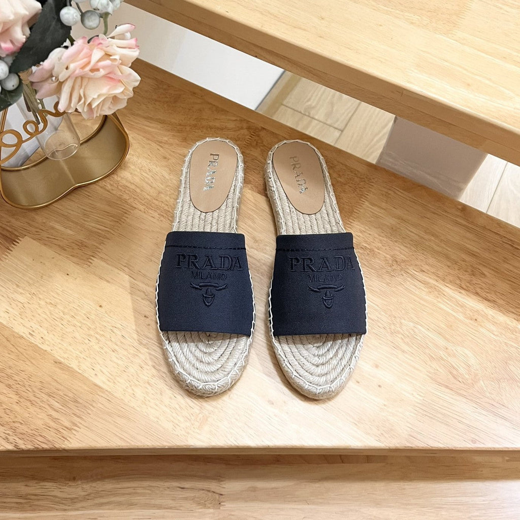 PRADA Pra Slide 20 Denim Velvet Beige Sole Raffia
