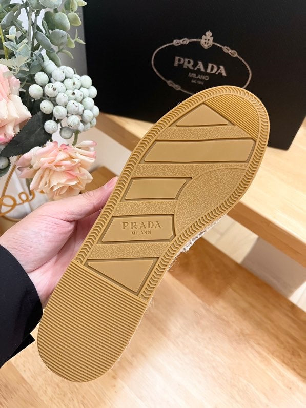 PRADA Pra Slide 20 Denim Velvet Beige Sole Raffia