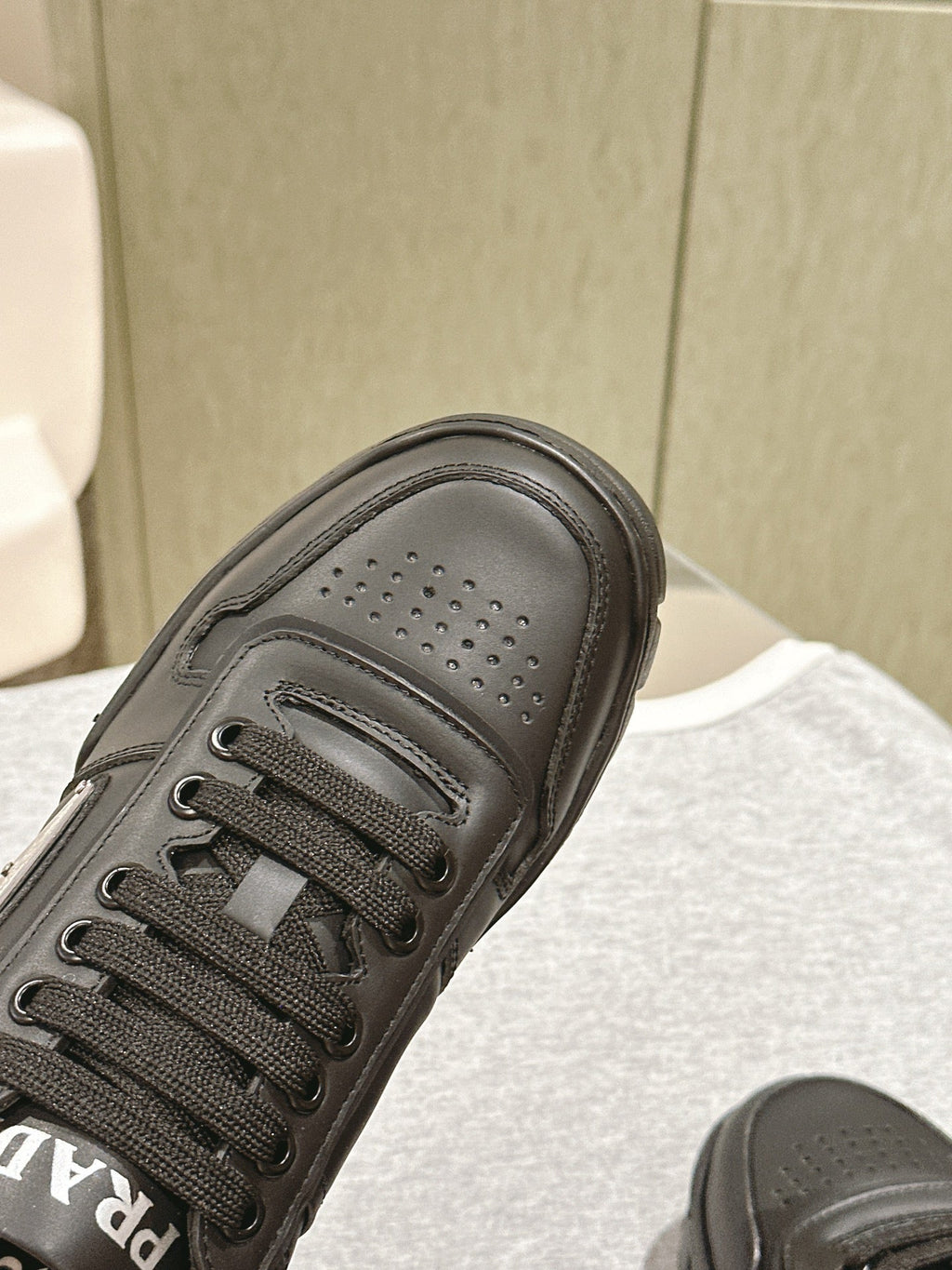 PRADA FLATFORM SNEAKERS BLACK CALFSKIN