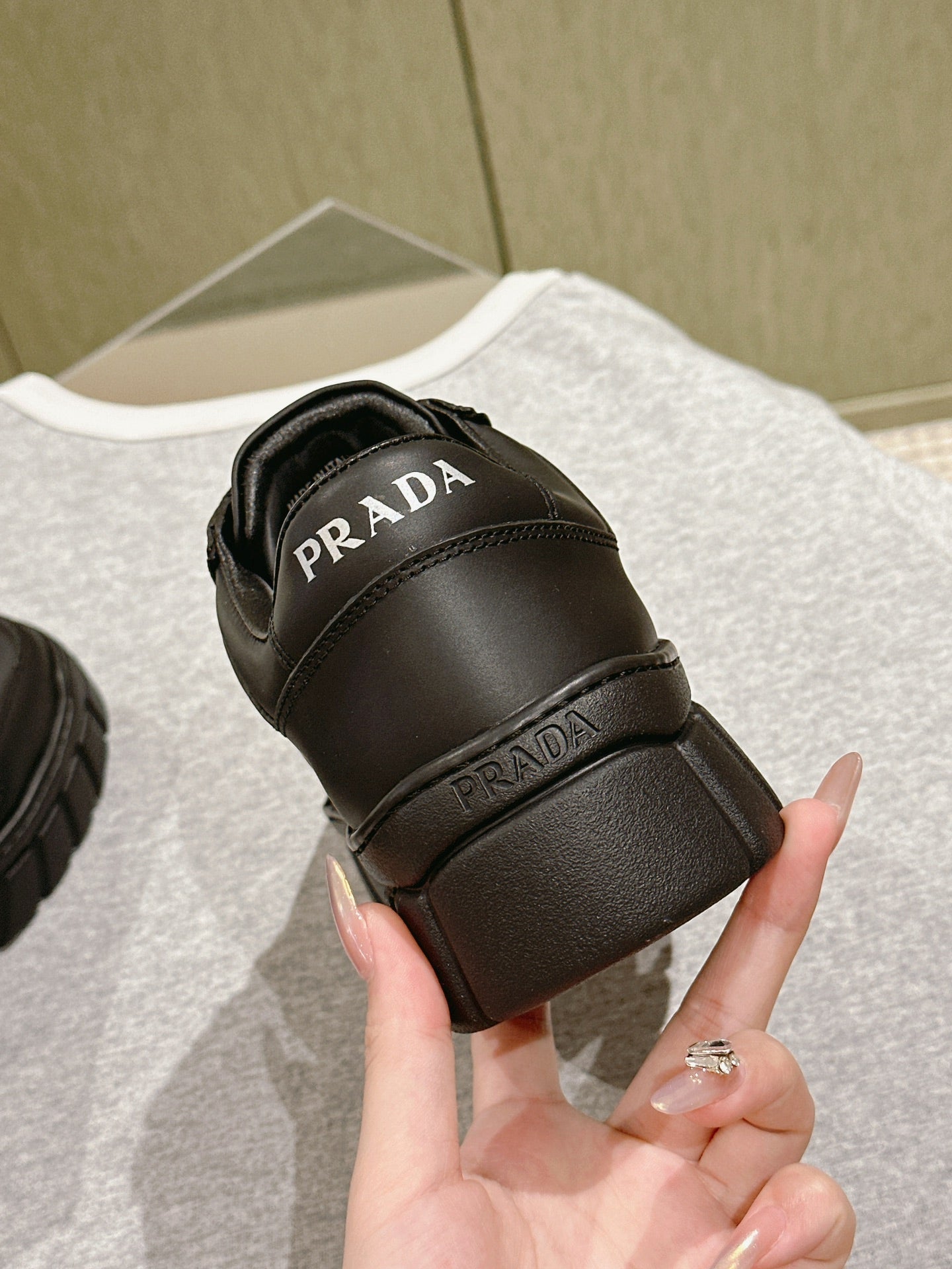 PRADA FLATFORM SNEAKERS BLACK CALFSKIN