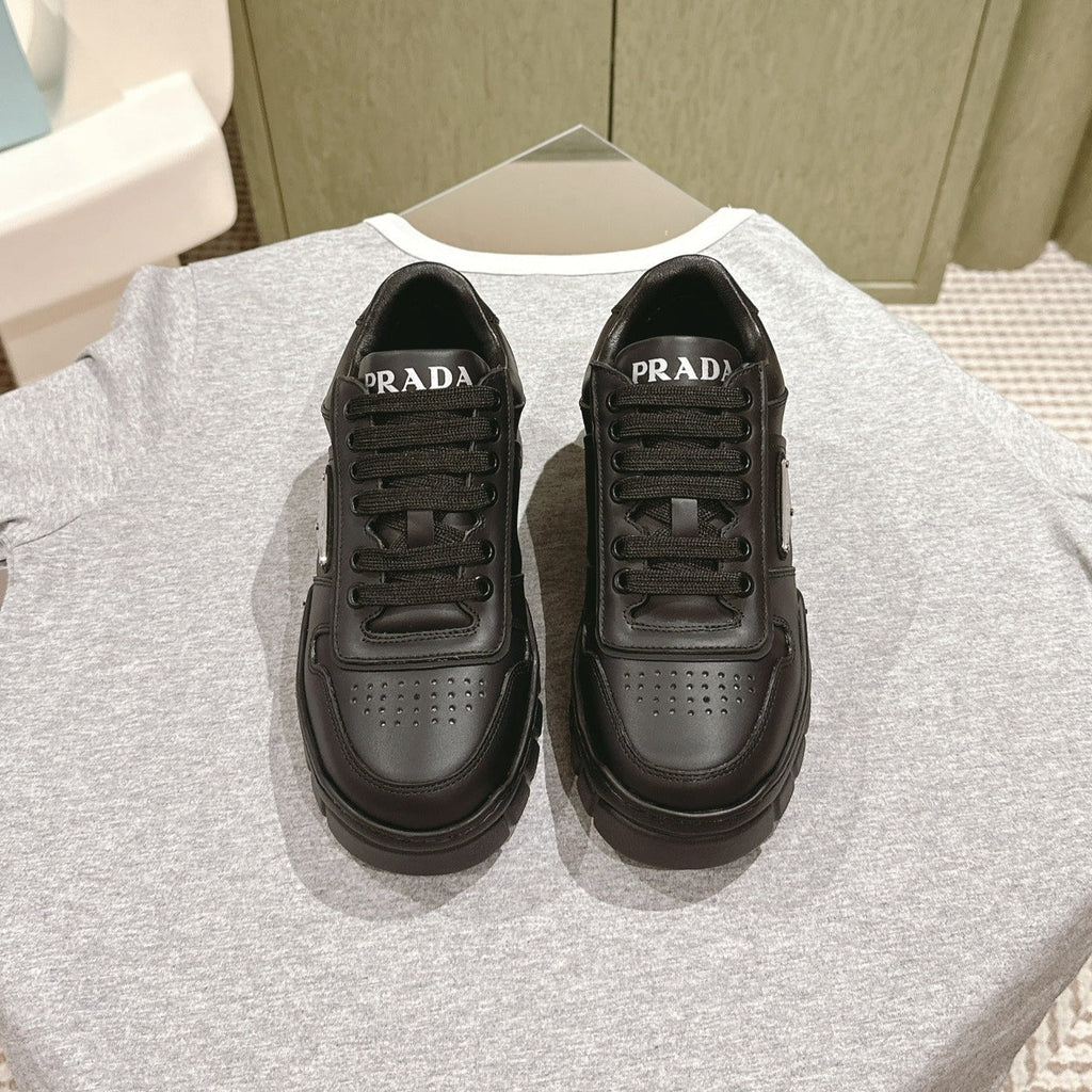 PRADA FLATFORM SNEAKERS BLACK CALFSKIN