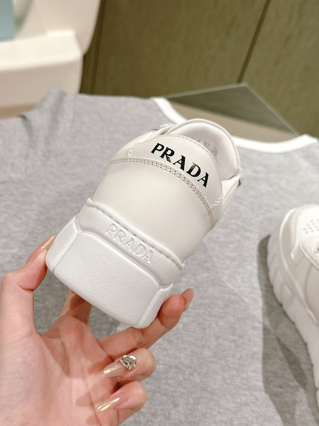 PRADA FLATFORM SNEAKERS WHITE CALFSKIN