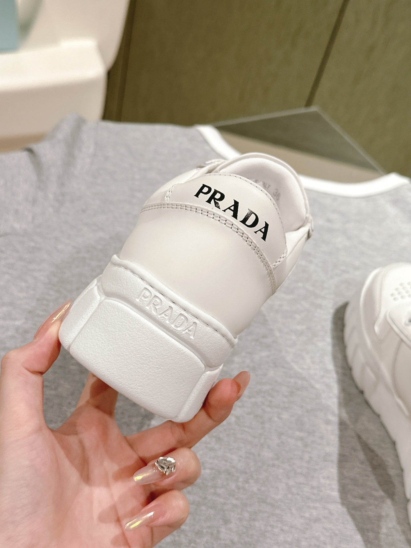PRADA FLATFORM SNEAKERS WHITE CALFSKIN
