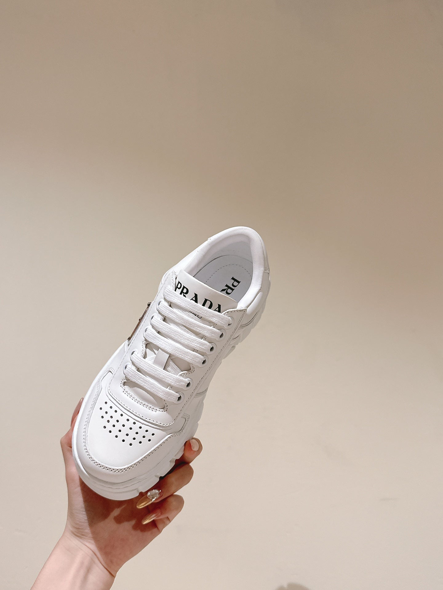 PRADA FLATFORM SNEAKERS WHITE CALFSKIN