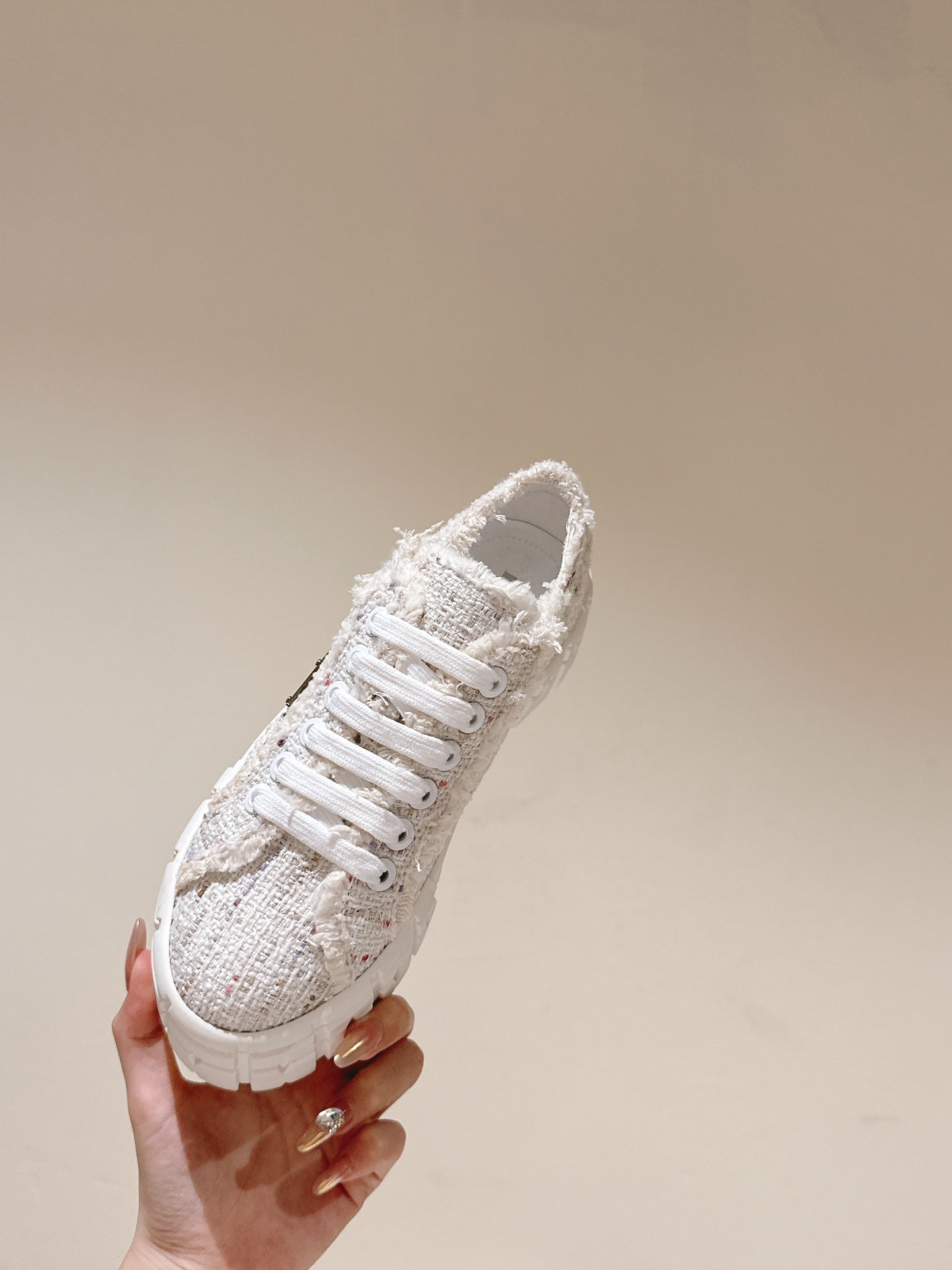 PRADA DOUBLE WHEEL RE-NYLON GABARDINE SNEAKERS BEIGE FABRIC