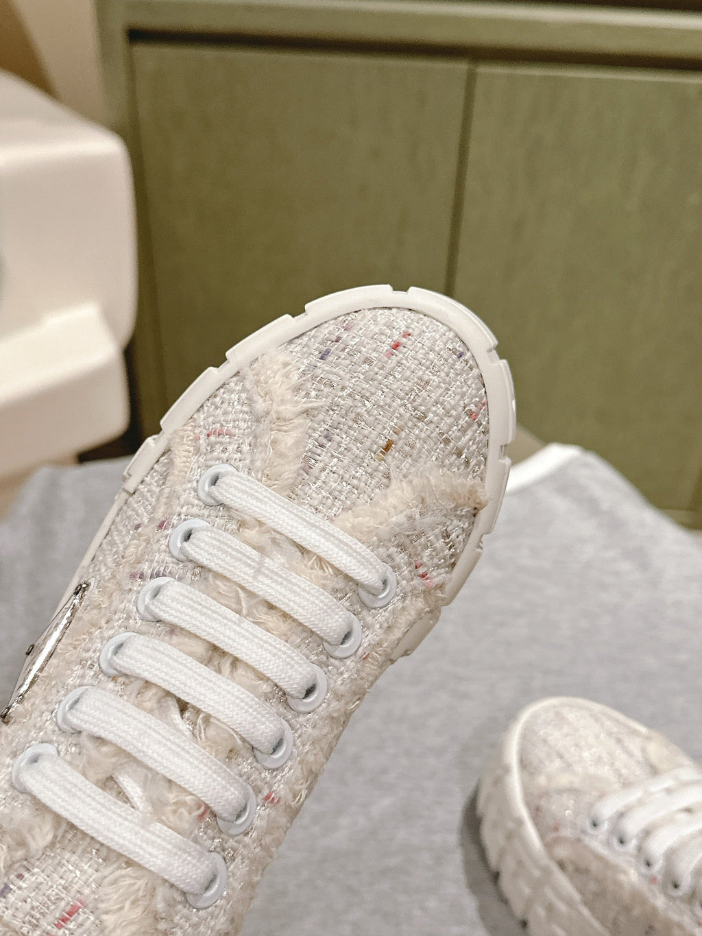 PRADA DOUBLE WHEEL RE-NYLON GABARDINE SNEAKERS BEIGE FABRIC