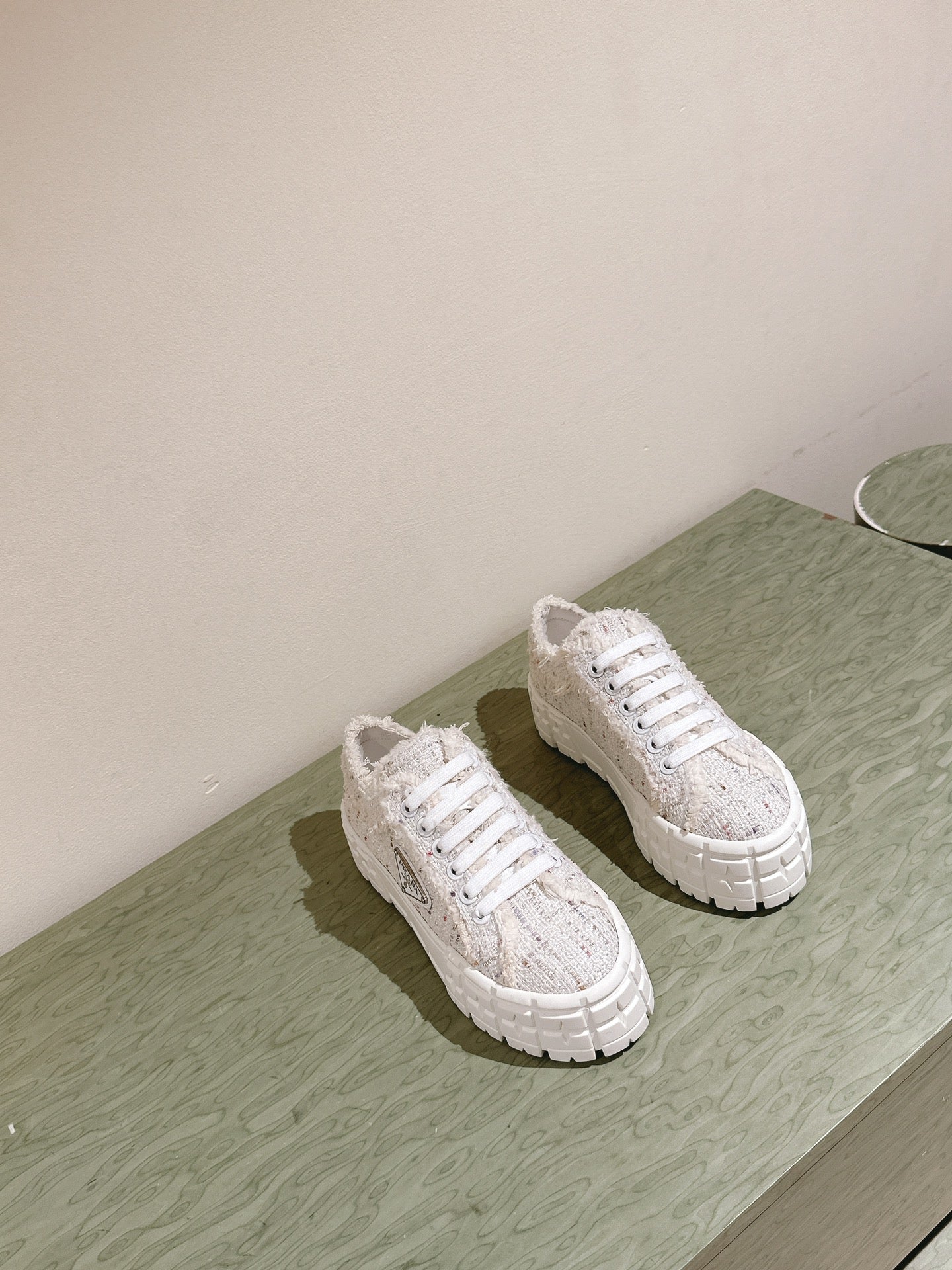 PRADA DOUBLE WHEEL RE-NYLON GABARDINE SNEAKERS BEIGE FABRIC