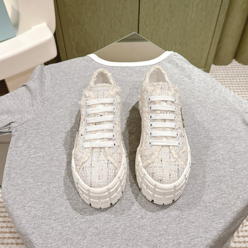 PRADA DOUBLE WHEEL RE-NYLON GABARDINE SNEAKERS BEIGE FABRIC