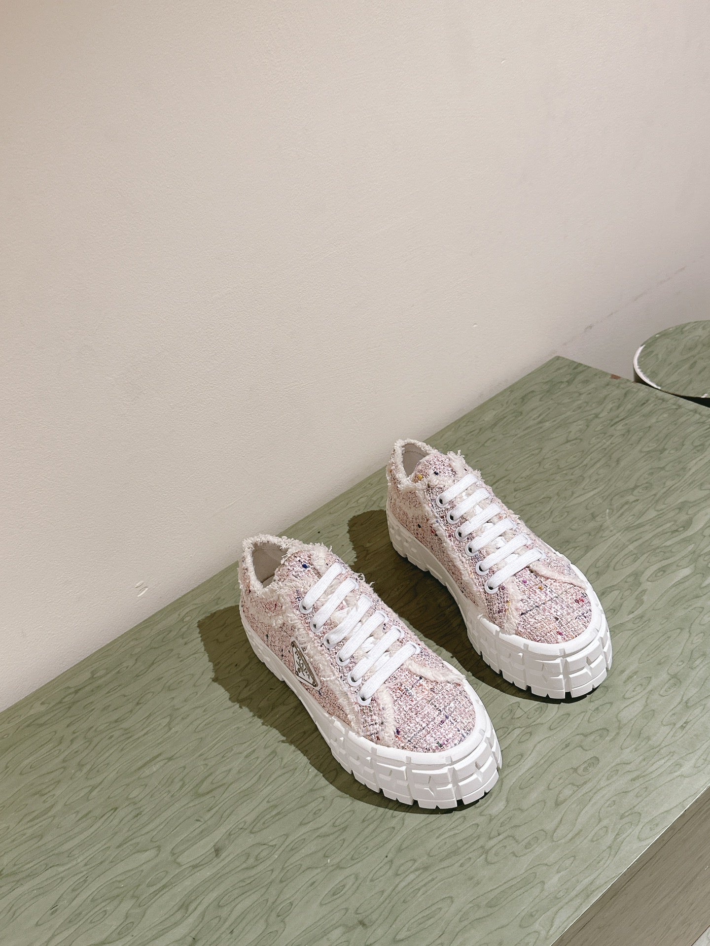PRADA DOUBLE WHEEL RE-NYLON GABARDINE SNEAKERS ALMOND FABRIC