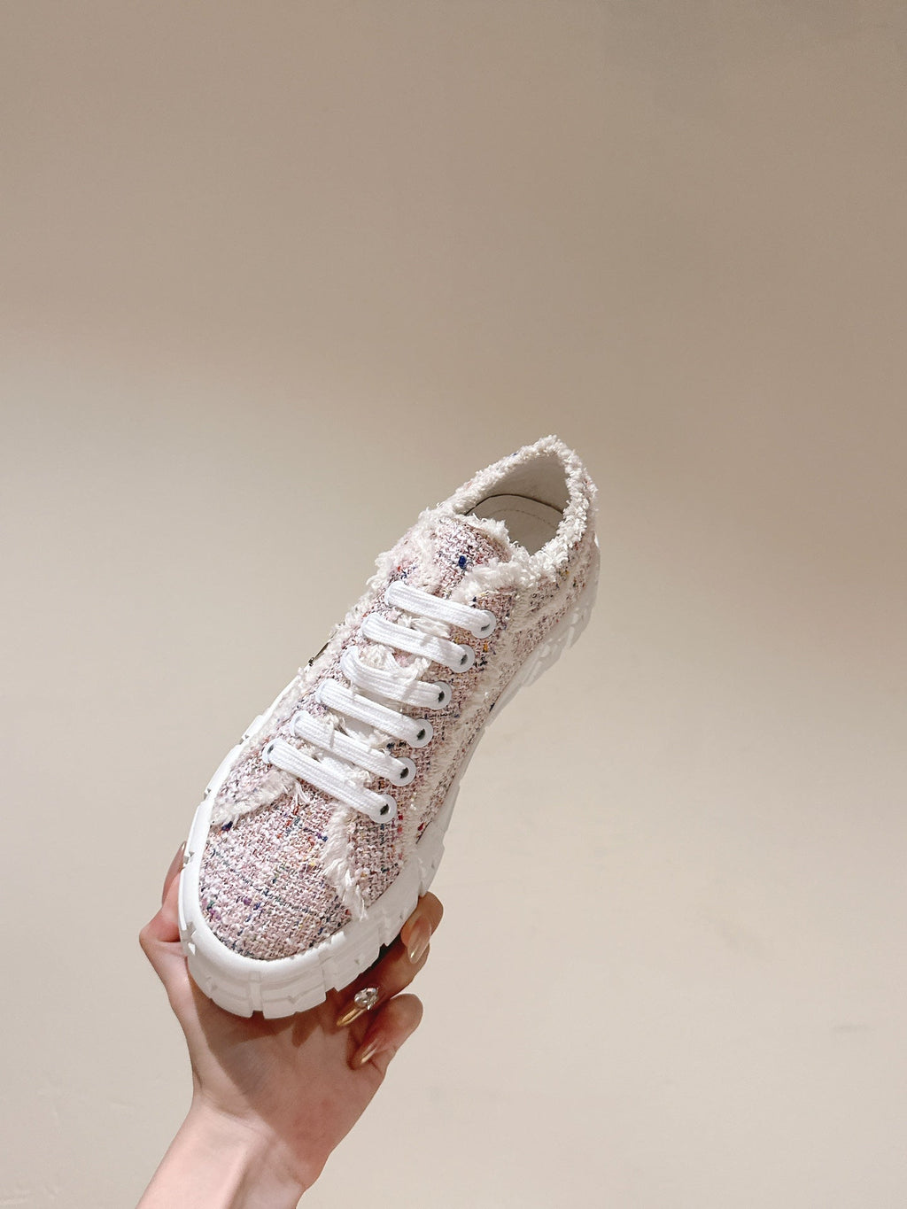 PRADA DOUBLE WHEEL RE-NYLON GABARDINE SNEAKERS ALMOND FABRIC
